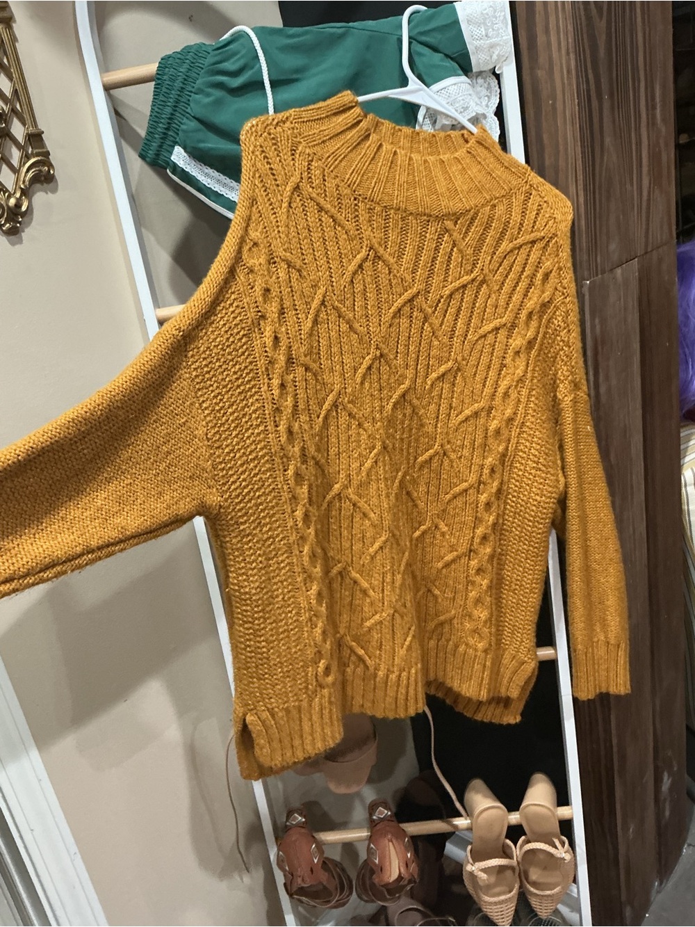 new directions Cable Knit Turtleneck Sweater - Mustard